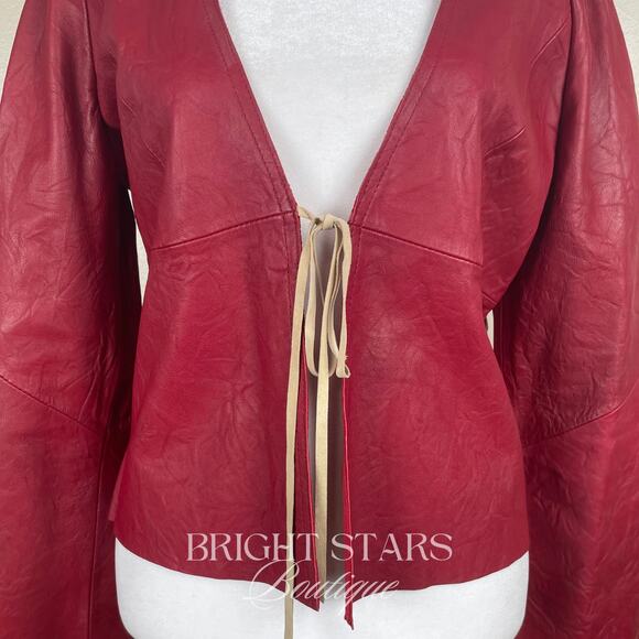 Rare Red Leather Jacket ASO Buffy the Vampire Slayer Tie Front Deadstock Vintage - Picture 8 of 13